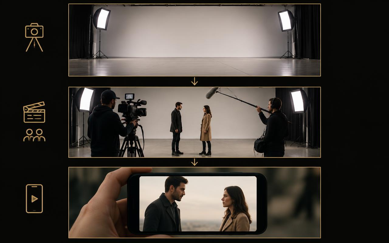 Production workflow from background to final vertical video